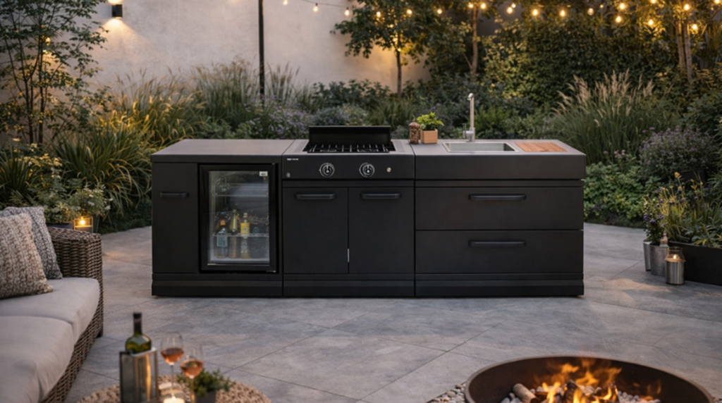 GRLLR Connect outdoor kitchen with stove, sink and refrigeration modules